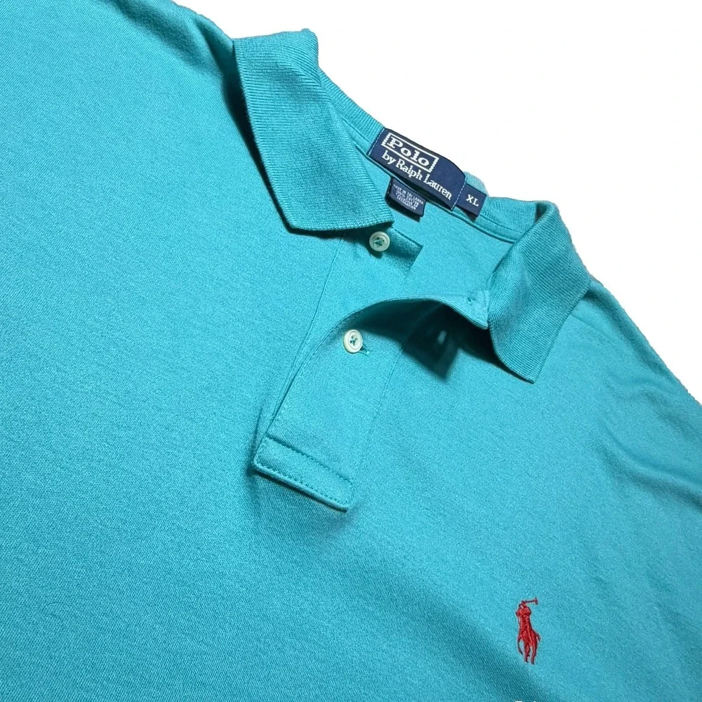 Ralph Lauren Polo Mens XL Short Sleeve Casual Long Tail Summer Aqua Yellow Pony